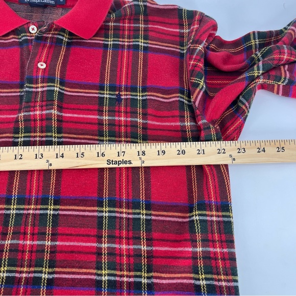 Vintage Polo By Ralph Lauren Shirt Mens Large Red Tartan Plaid Rugby 90s Polo - Picture 3 of 8